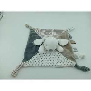 Obaibi Okaidi Puppie Lovey Security Blanket White Brown Plush Baby Comfort Toy